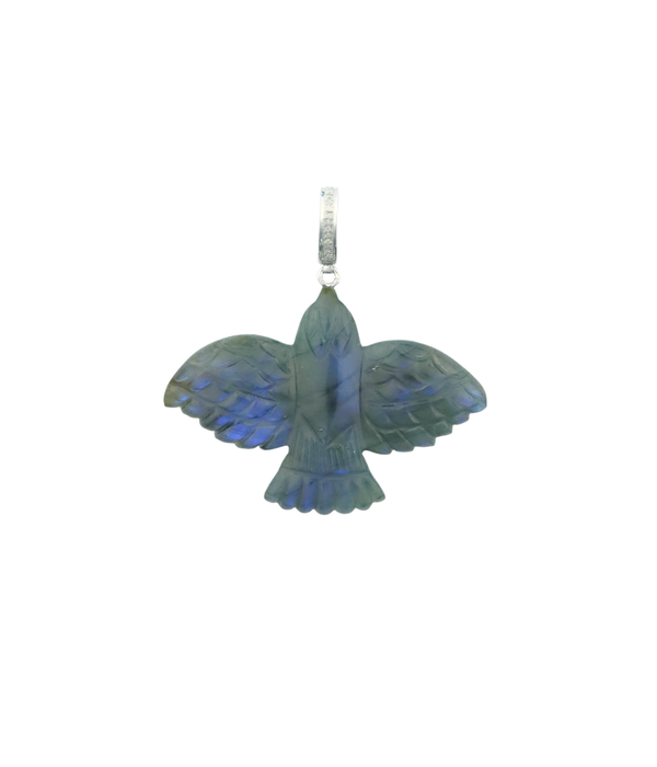 XL Carved Labradorite Thunderbird Silver Diamond Charm