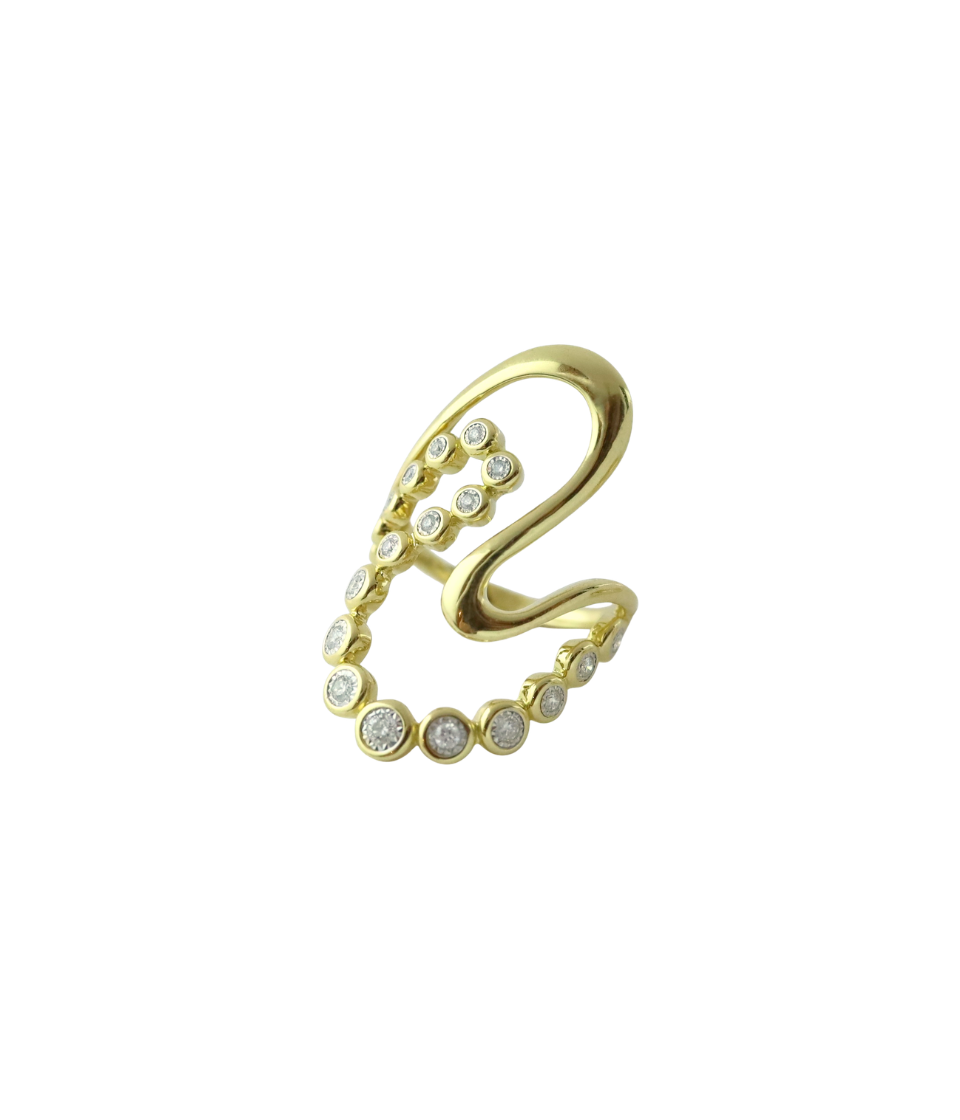 14K Gold Bezel Diamond Swirl Statement Ring