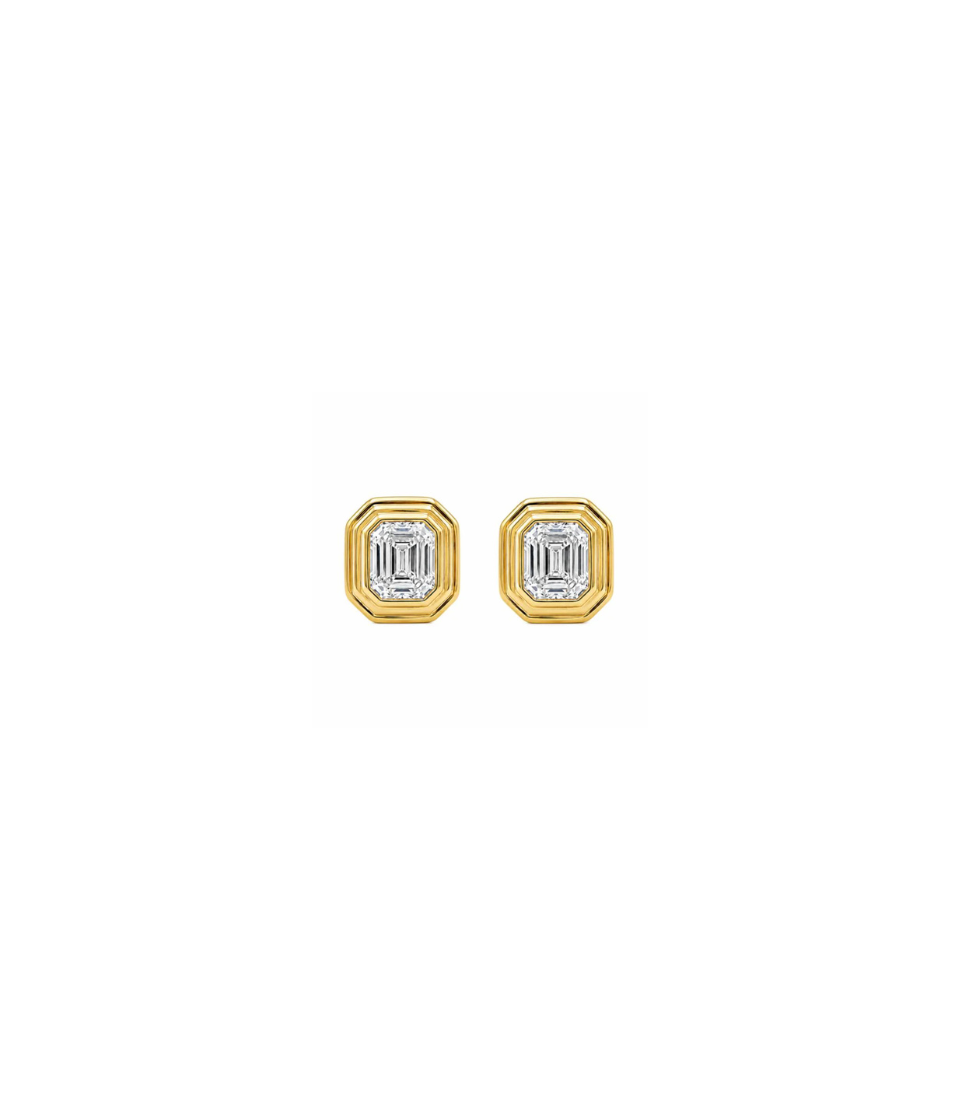 14K Gold Pyramid Radiant Diamond Square Studs