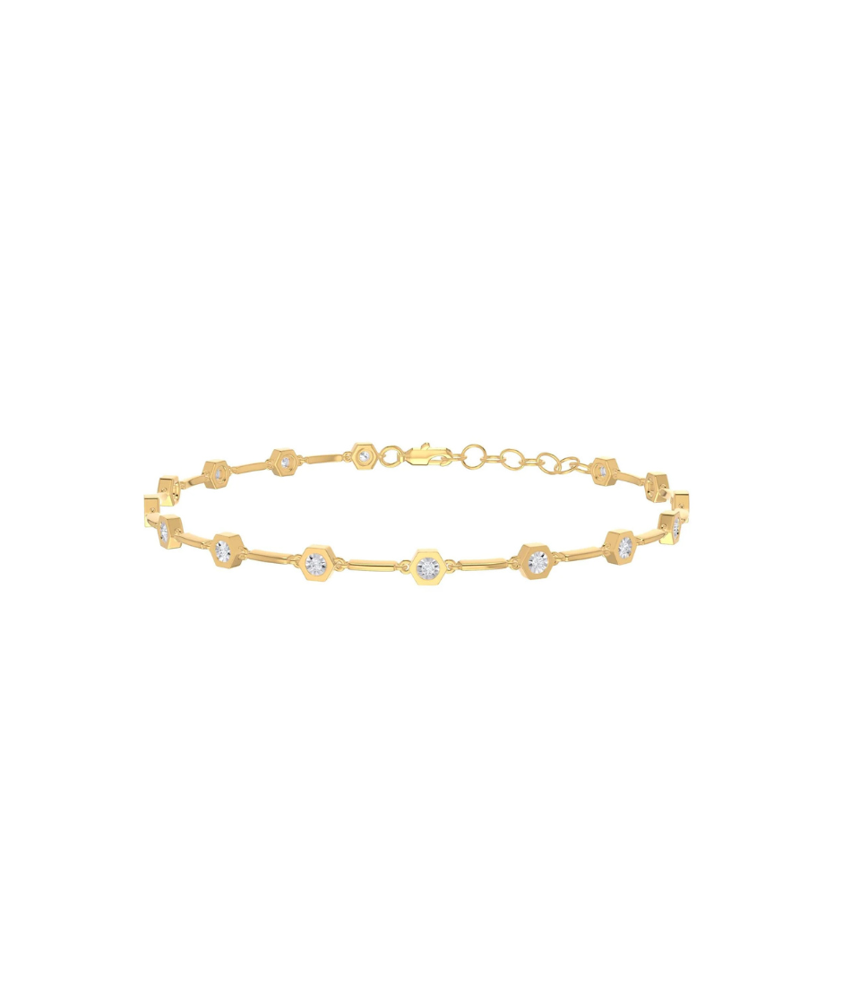 14K Gold .20ct Illusion Diamond + Bar Bracelet