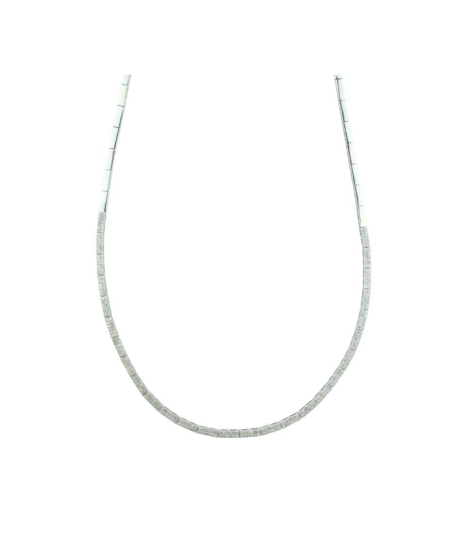 Sterling Silver Pave Diamond Segmented Omega Necklace
