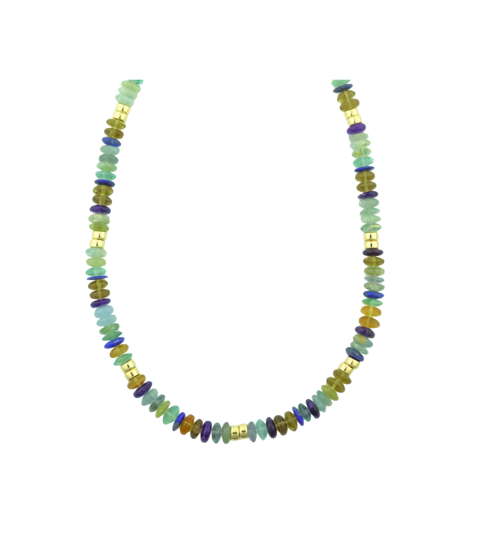 18" Moody Aqua Mix Gemstone Duo Rondelle Necklace