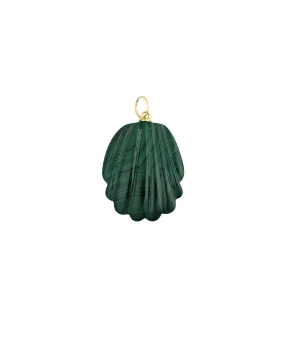 14K Gold Carved Malachite Shell Charm