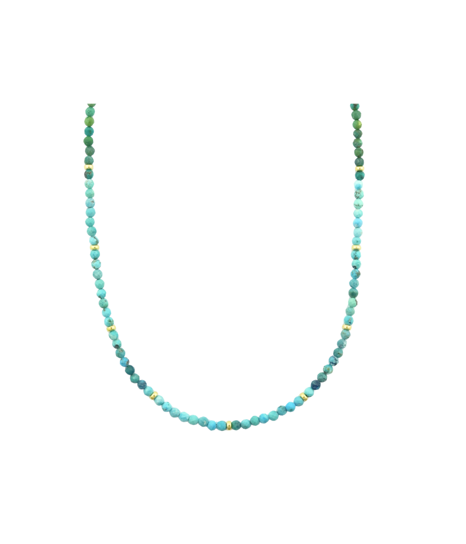 3mm Faceted Round Blue Green Turquoise Beaded Necklace