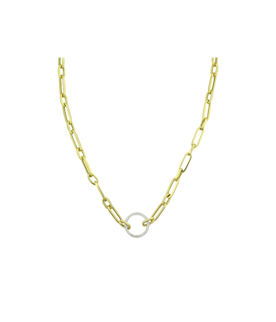 14K Gold Chunky Mixed Link 17mm Diamond Lock Necklace