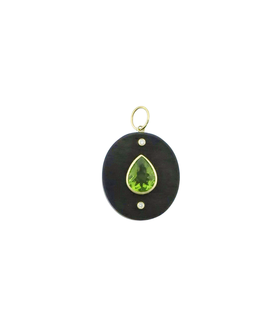14K Gold Diamond Peridot Wood Charm