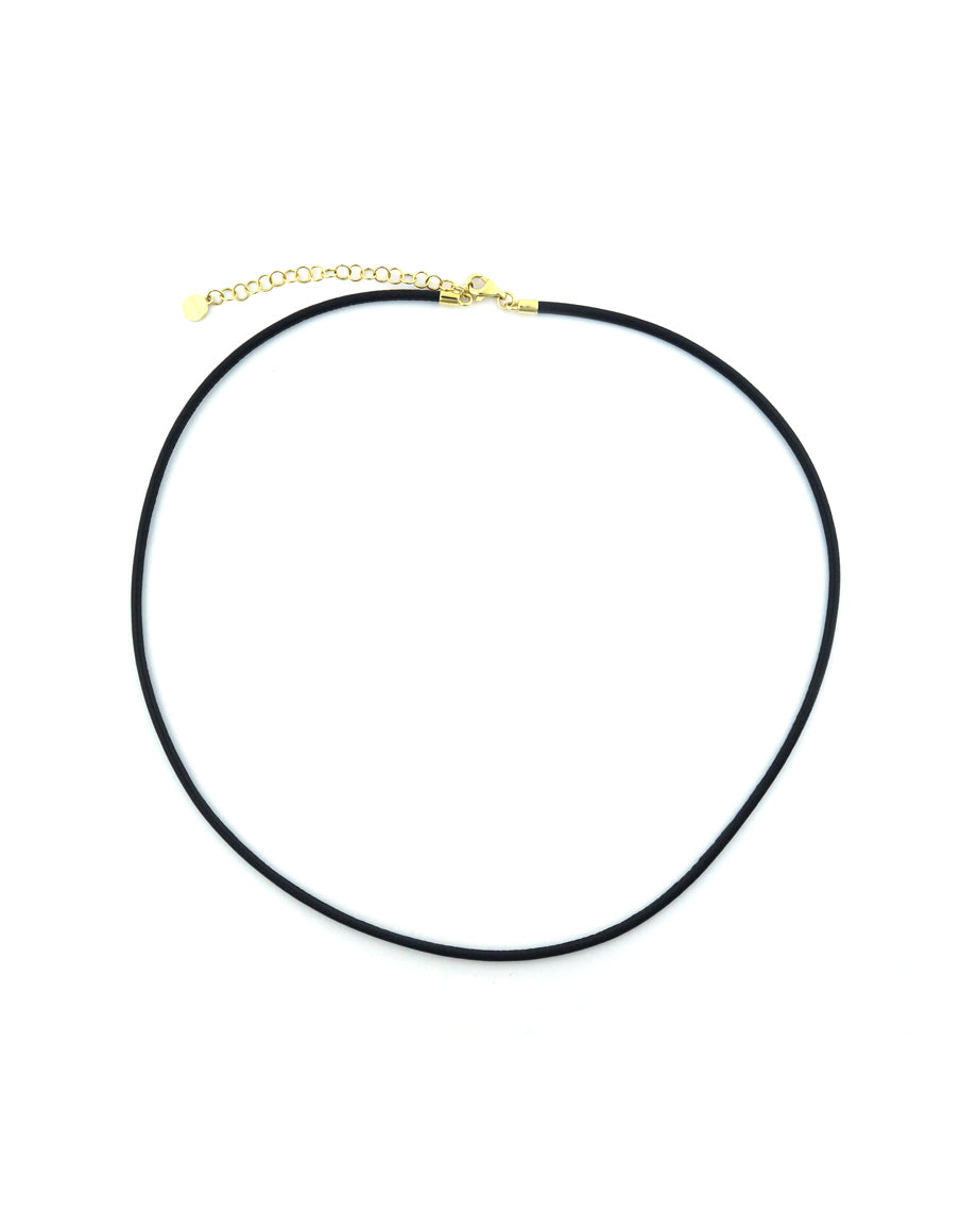 14K Gold 2mm Leather Black Cord