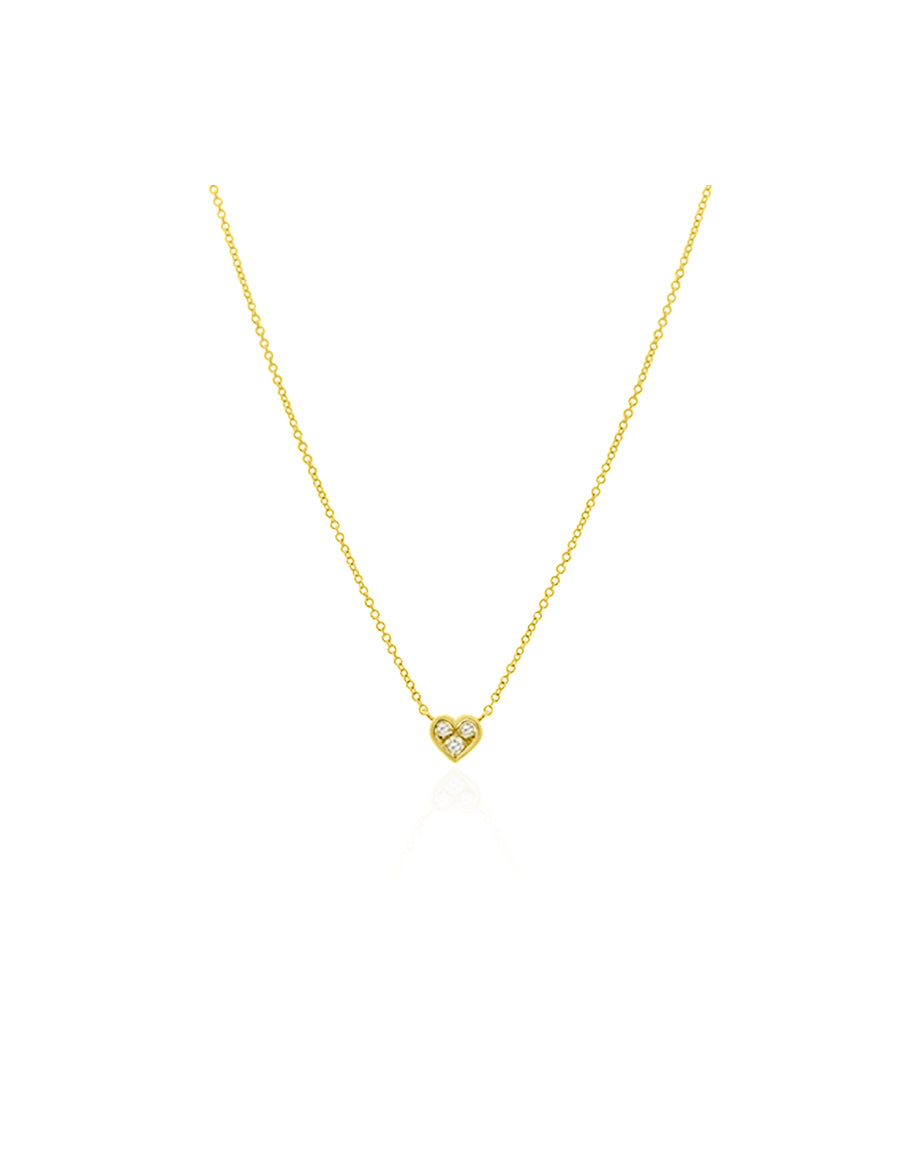 14K Gold Mini 3 Bezel Diamond Heart Necklace
