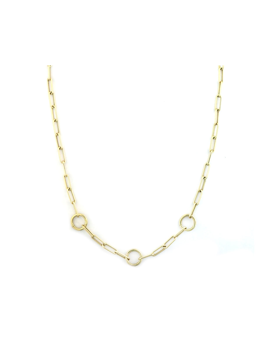 14K Gold 3 Lock Paper Clip Chain Necklace
