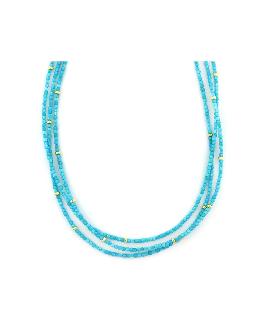 3 Row 2mm Sleeping Beauty Square Turquoise Necklace