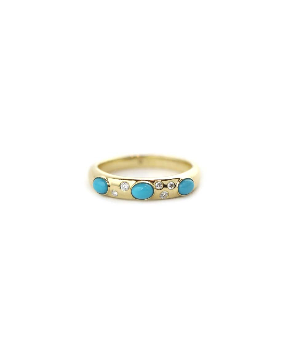 14K Gold Turquoise Trio Diamond Band