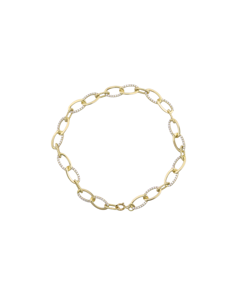 7.25" 14K Gold Flat Textured .43ct Diamond Link Bracelet