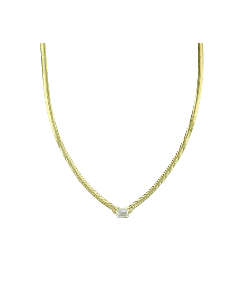 16" 14K Gold 1.02 Emerald-Cut Lab Diamond Herringbone Necklace