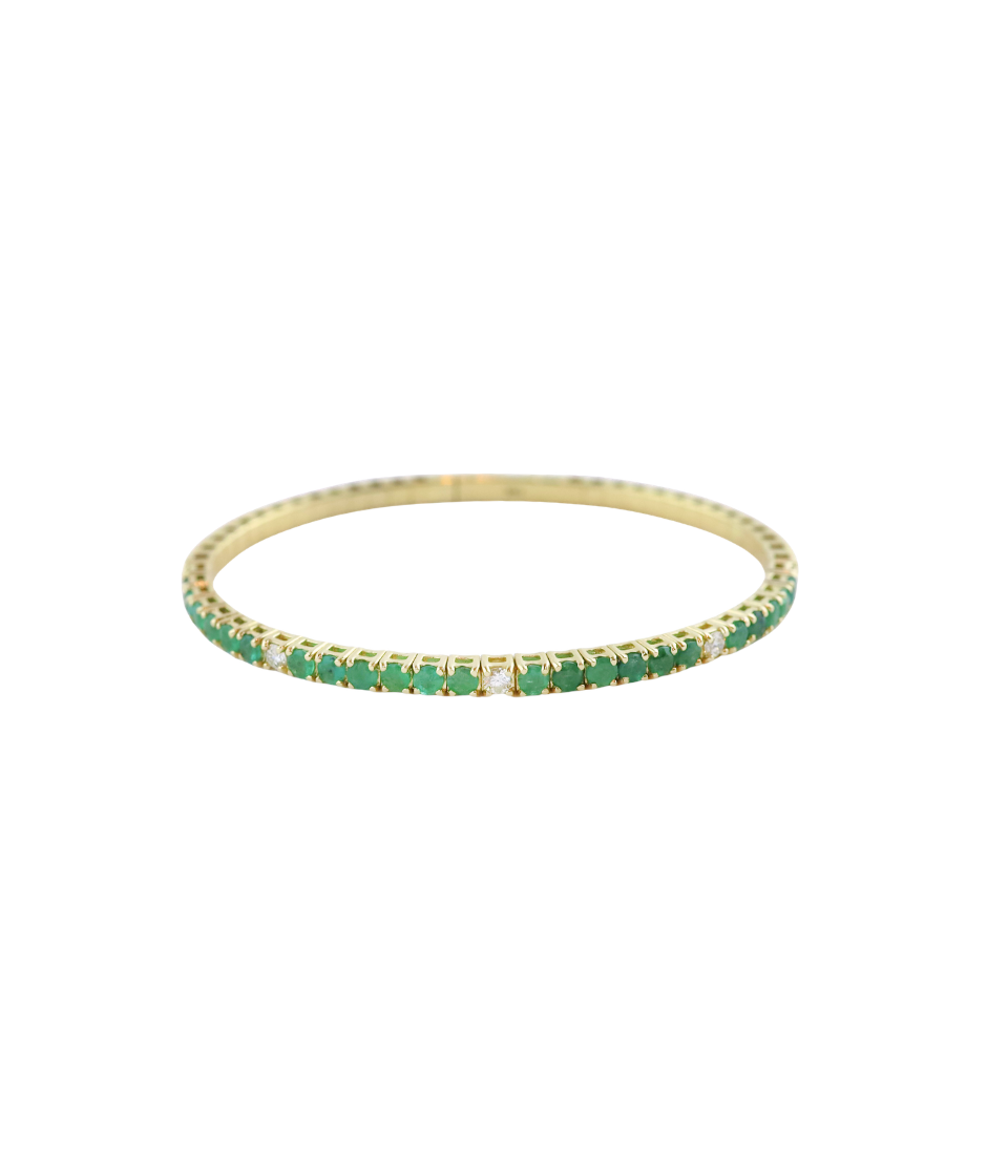 6.5" 14K Gold Flexi Half Way 4.25 Emerald .35ct Diamond Bangle