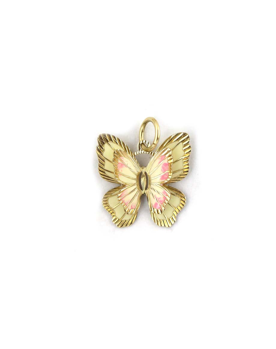 14K Gold 3D Pink Enamel Butterfly Charm