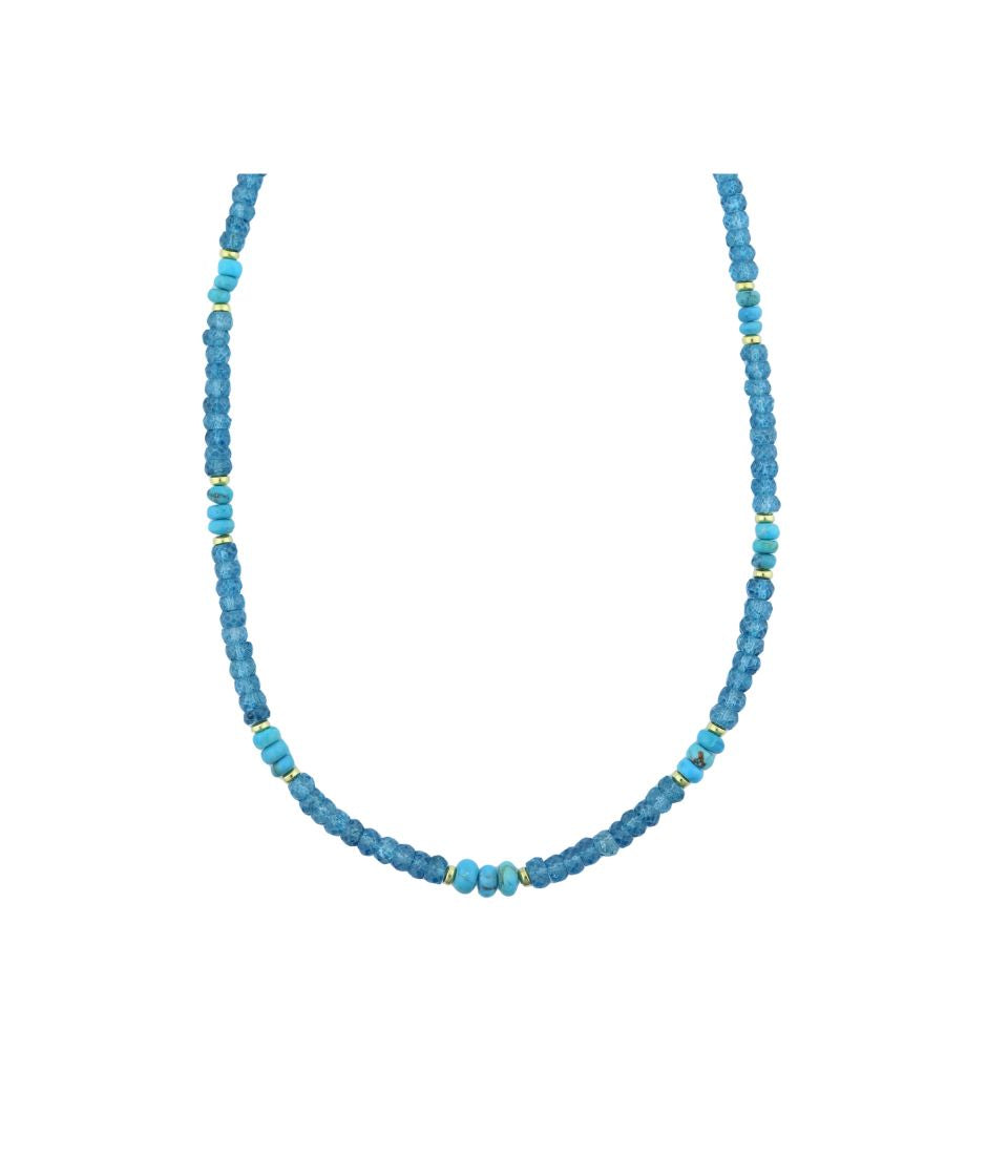 4mm Blue Topaz Turquoise Mix Gemstone Necklace