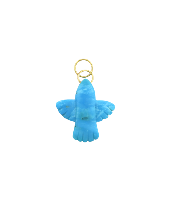 Large 14K Gold Carved Turquoise Thunderbird Charm