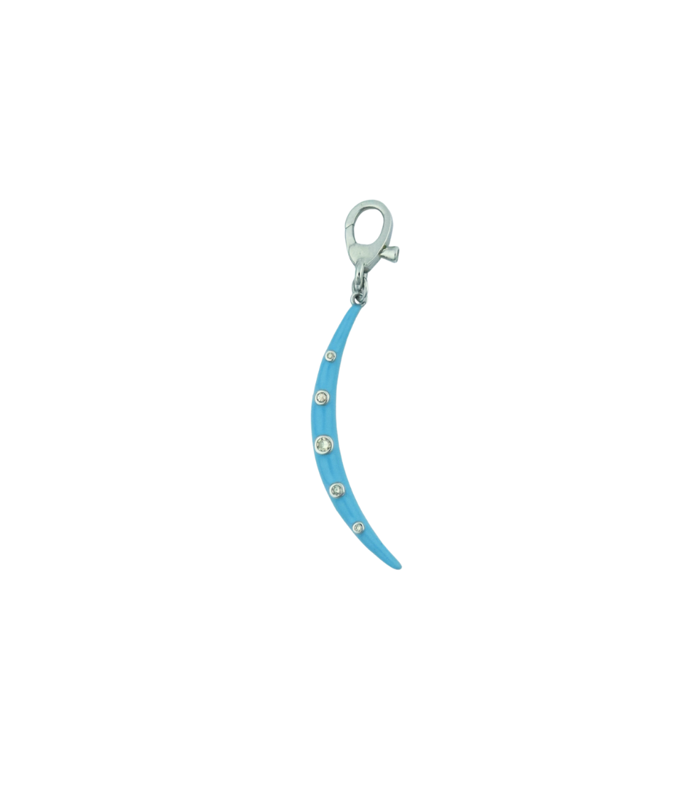 Silver Turquoise Enamel Diamond Crescent Moon Charm