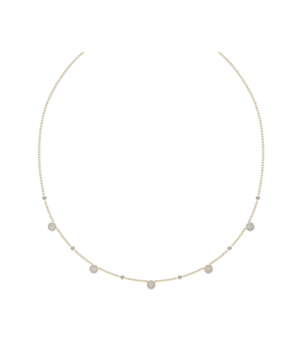 14K Gold Pave Diamond Circle Station Charm Necklace