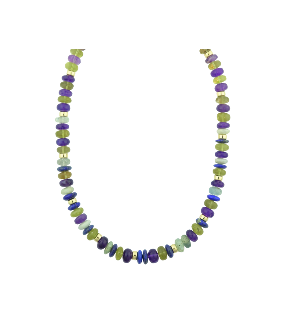 18" Amethyst Lapis Aqua Mix Gemstone Necklace