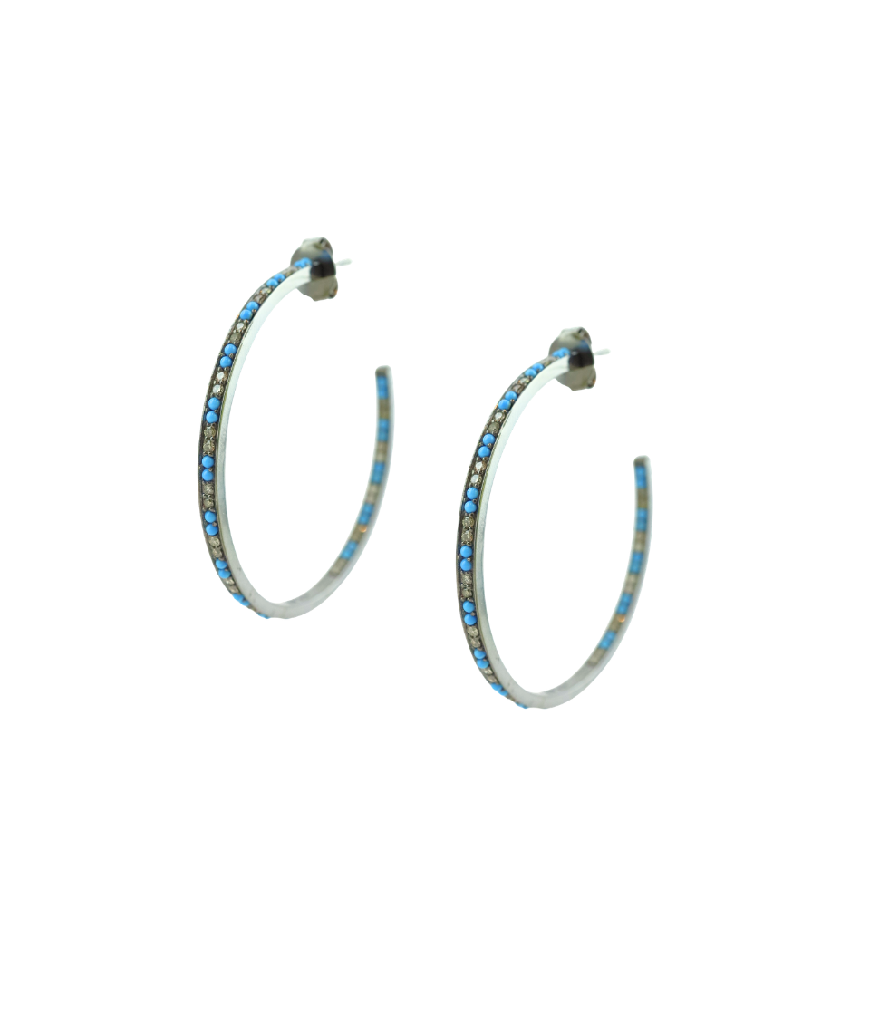 Silver Diamond Turquoise Inside Out Hoop