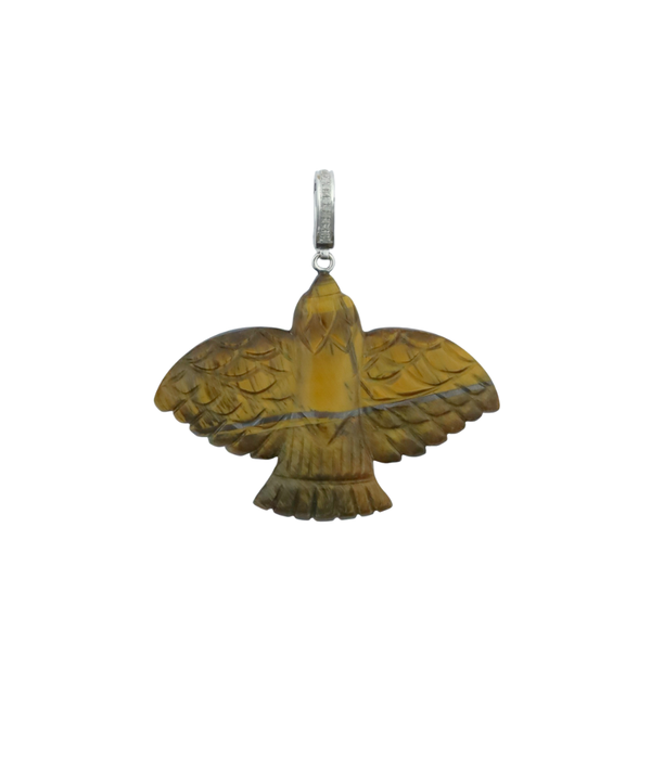 XL Carved Tiger's Eye Thunderbird Silver Diamond Charm