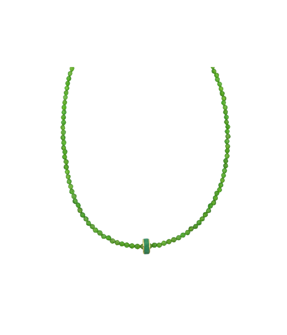 14K Gold Emerald Spacer Diopside Beaded Necklace
