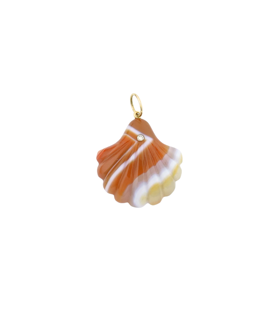 White Striped Orange Laguna Agate Scallop Shell Charm