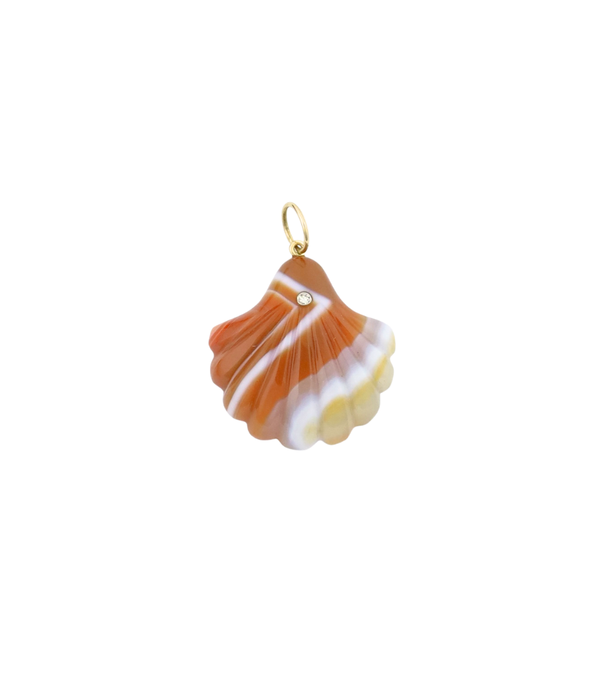 White Striped Orange Laguna Agate Scallop Shell Charm