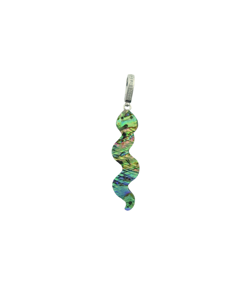 Silver Diamond Carved Abalone Snake Charm