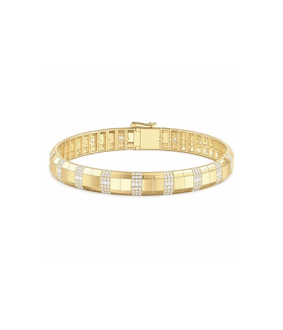 14K Gold Diamond Shiny Omega Bracelet