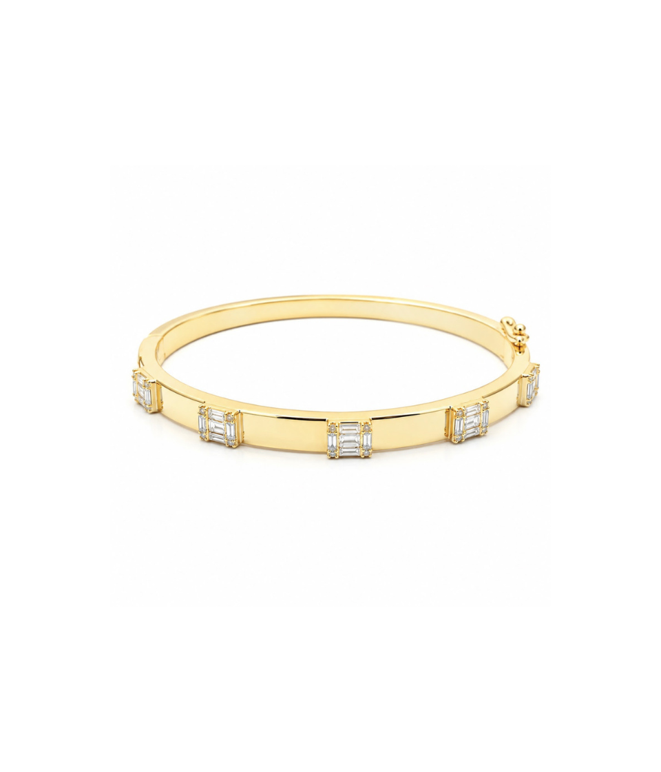 14K Gold .50ct Baguette Diamond Bangle