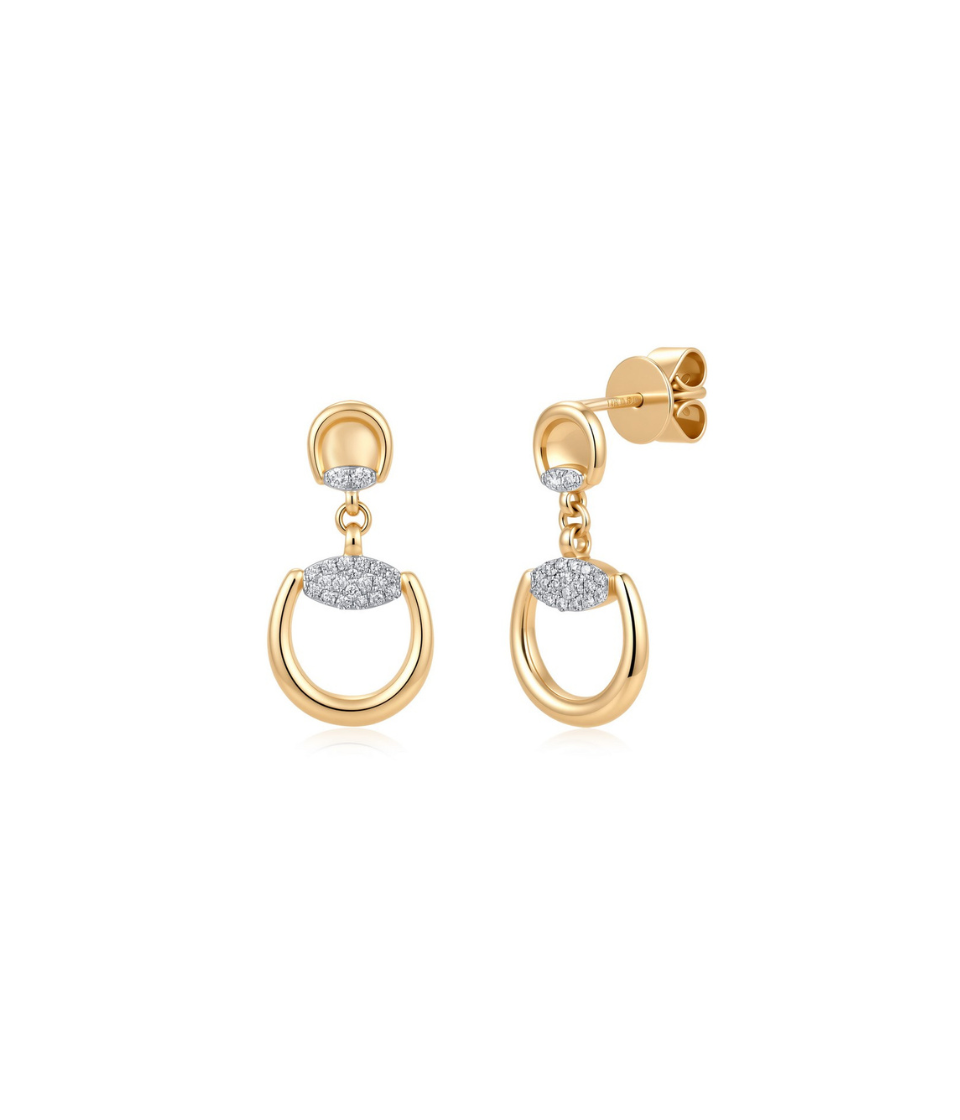 14K Gold Diamond Horse Bit Dangle Earrings
