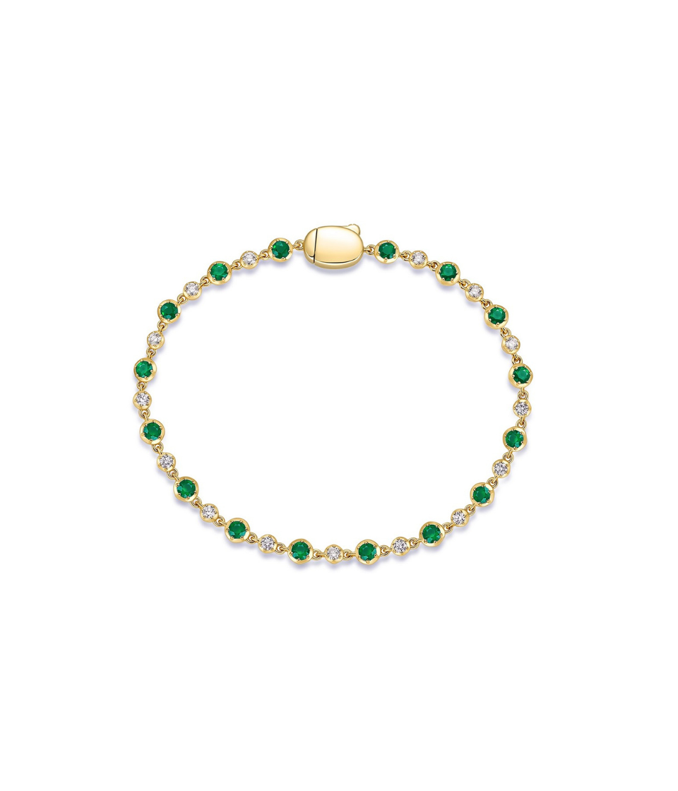14K Gold Emerald & Diamond Cupcake Tennis Bracelet