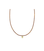 14K Gold Pear Diamond Rusty Brown Sapphire Beaded Necklace
