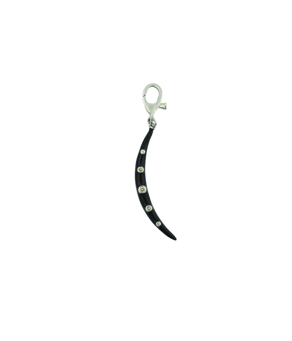 Silver Black Enamel Diamond Crescent Moon Charm
