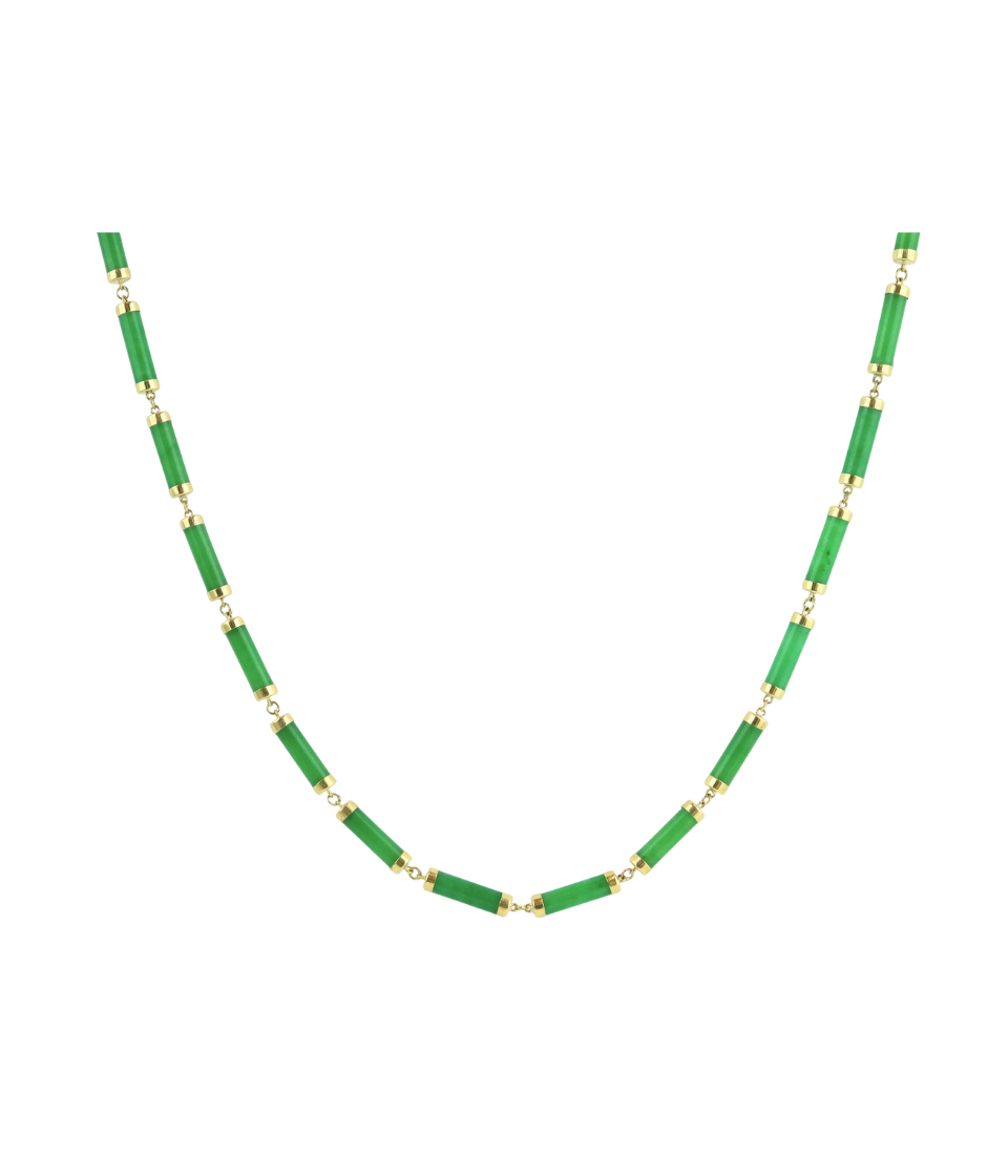16" 14K Gold Jade Tube Necklace