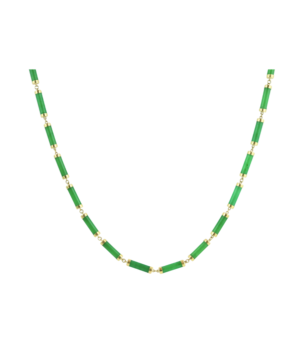 16" 14K Gold Jade Tube Necklace