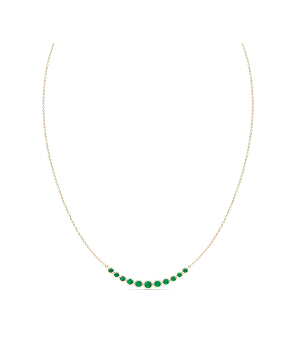 14K Gold Bezel Emerald Curved Bar Necklace