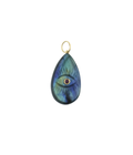 14K Gold Bezel Ruby Carved Labradorite Evil Eye Pendant
