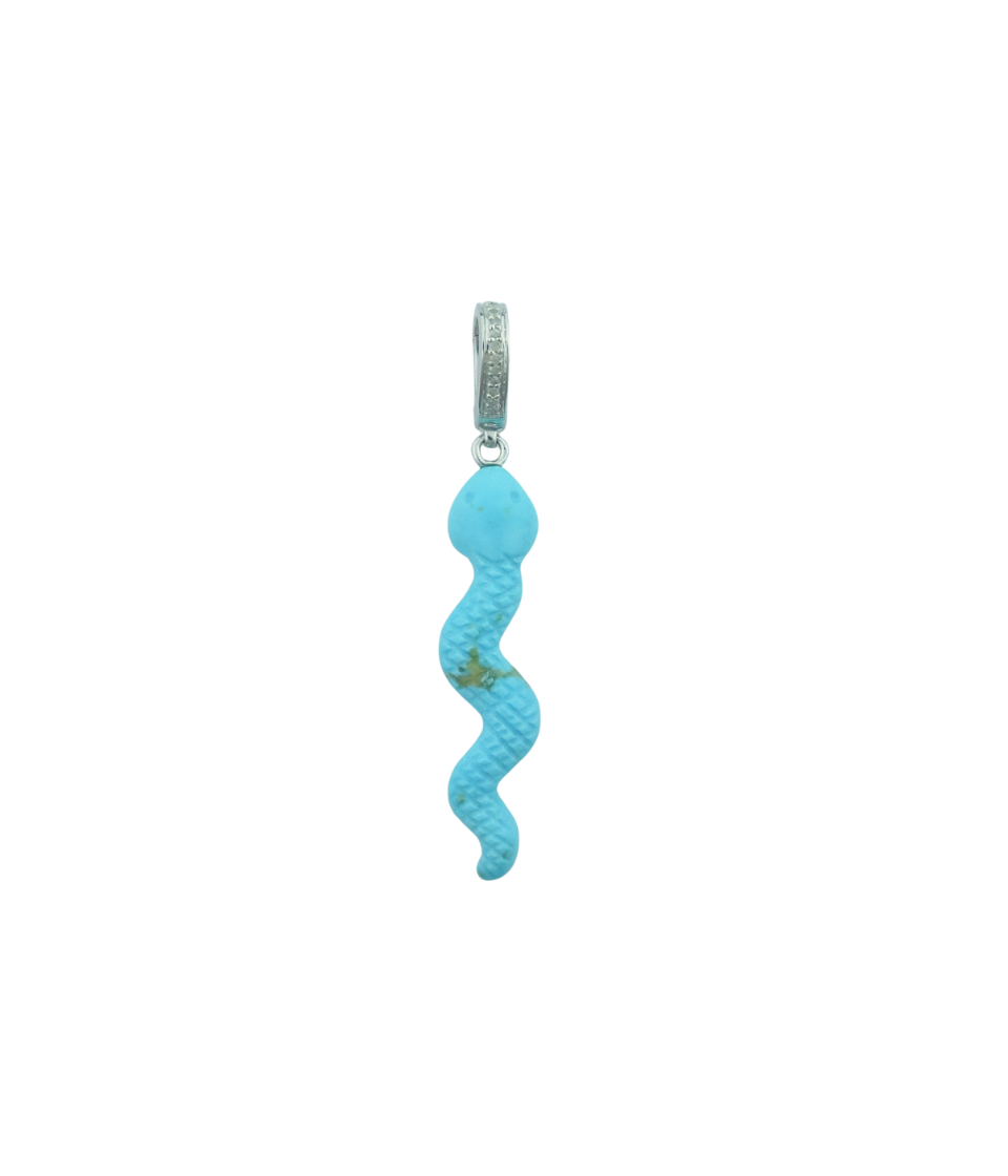 Silver Diamond Carved Turquoise Snake Charm