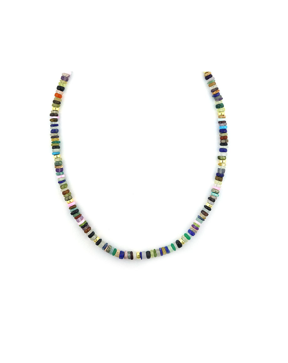 4mm Smooth Heishi Multi Agate Rondelle Necklace