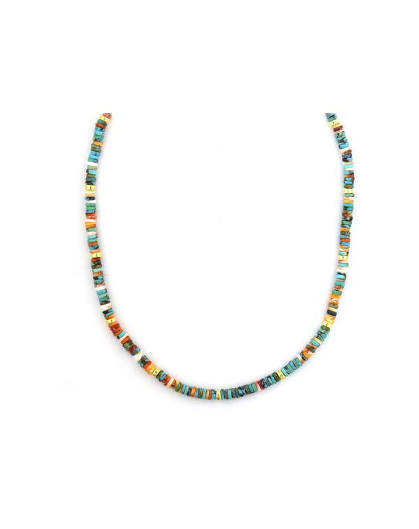 4mm Heishi Spiny Oyster Turquoise Mix Necklace