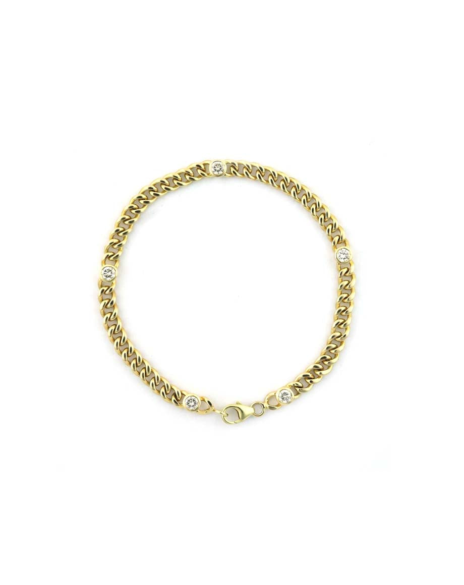 14K Gold 5 Diamond Cuban Bracelet