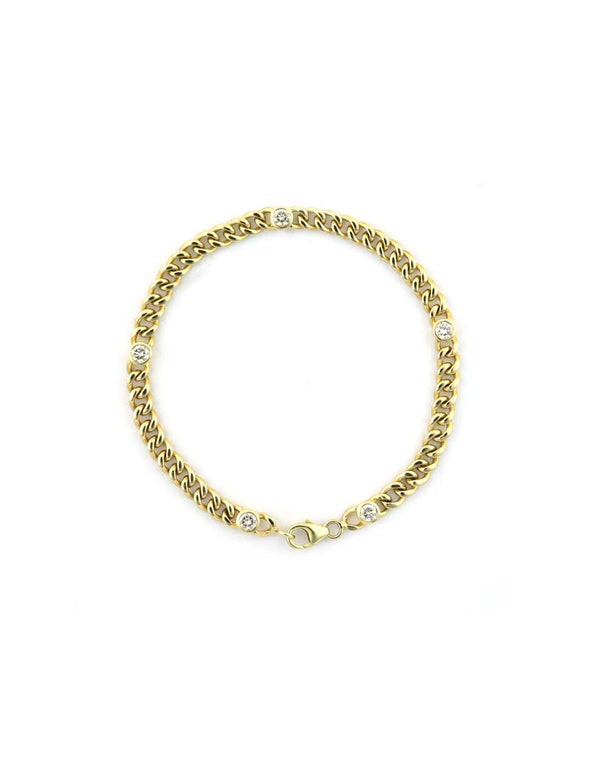14K Gold 5 Diamond Cuban Bracelet