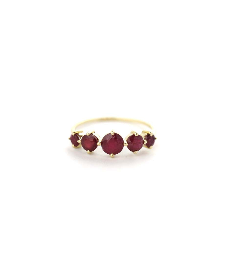 14K Gold 5 Stone Graduated Ruby Ring