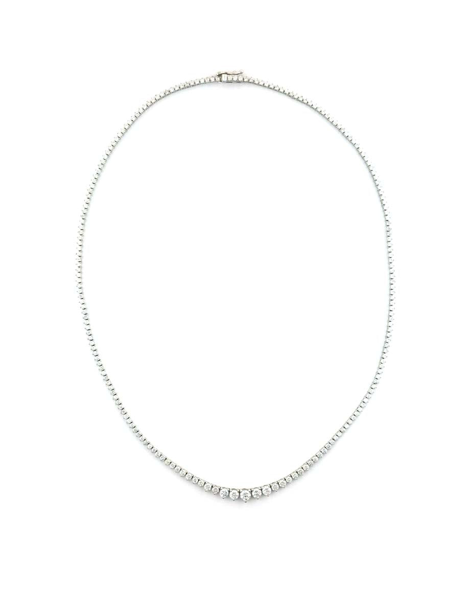 5.50ct 14K Gold 3 Prong Graduated Diamond Tennis Necklace
