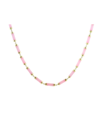 16" 14K Gold Pink Jade Tube Necklace