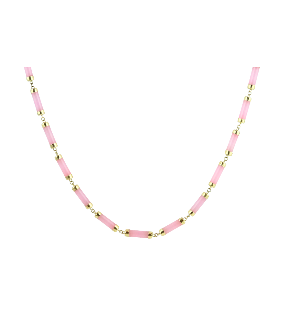 16" 14K Gold Pink Jade Tube Necklace
