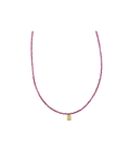 14K Gold Emerald Cut Diamond Charm Ruby Beaded Necklace